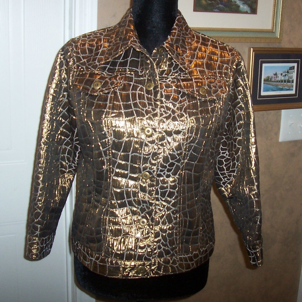 Ruby Rd. Faux Snake Skin Metallic Look Jacket